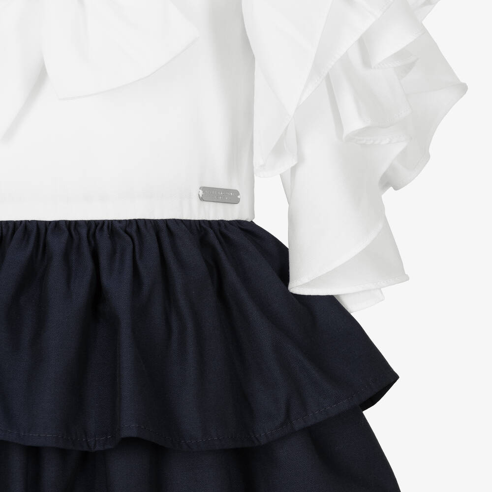 جيسي آند جيمس لندن-Girls White & Blue Ruffle Dress | Childrensalon Outlet
