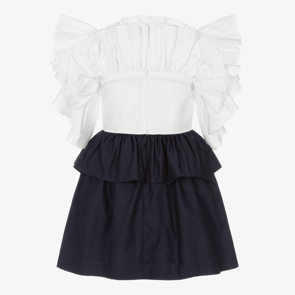جيسي آند جيمس لندن-Girls White & Blue Ruffle Dress | Childrensalon Outlet