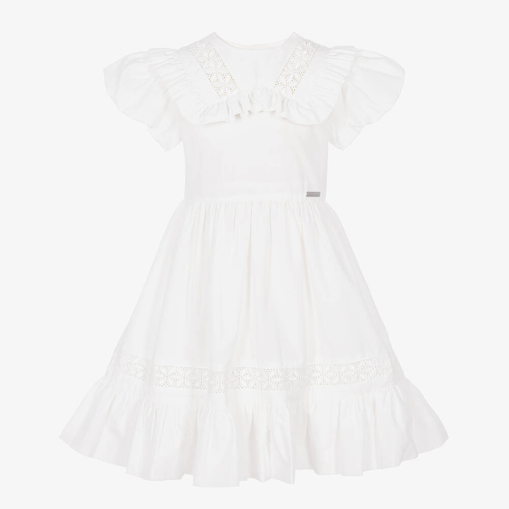 Jessie and James London - Robe blanche ajourée en coton fille | Childrensalon