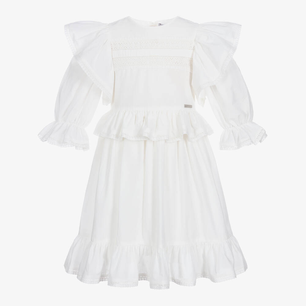 Jessie and James London - Girls White Embroidered Cotton Dress | Childrensalon
