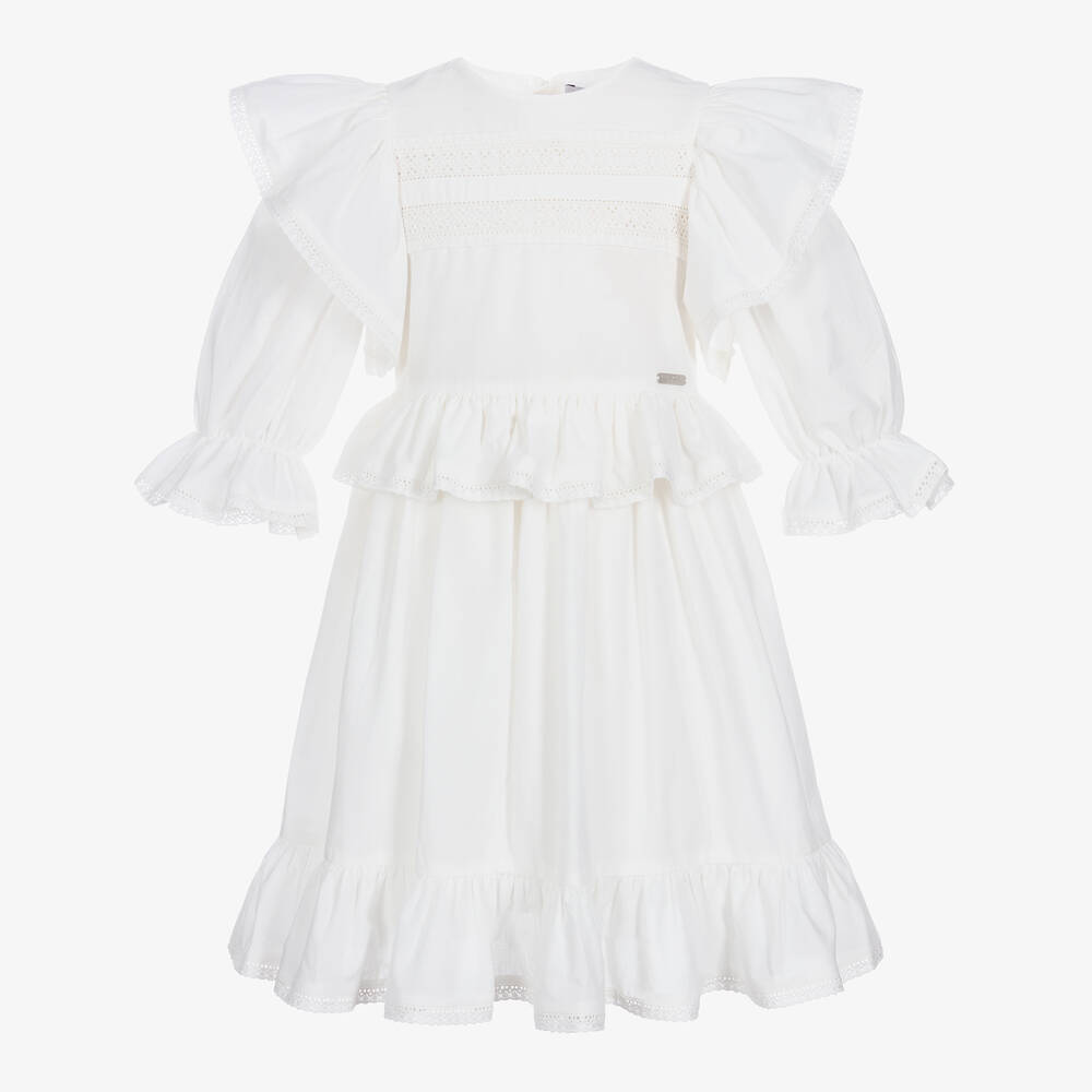 Jessie and James London - Robe blanche brodée en coton fille | Childrensalon