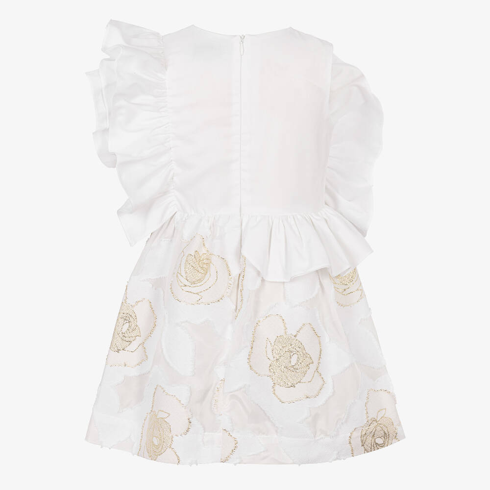 Jessie and James London-Girls White & Gold Rose Ruffle Dress | Childrensalon Outlet
