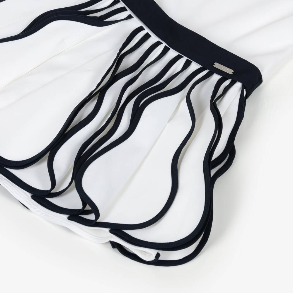 Jessie and James London-Girls White & Navy Blue Cotton Dress with 3D Folds | Childrensalon Outlet