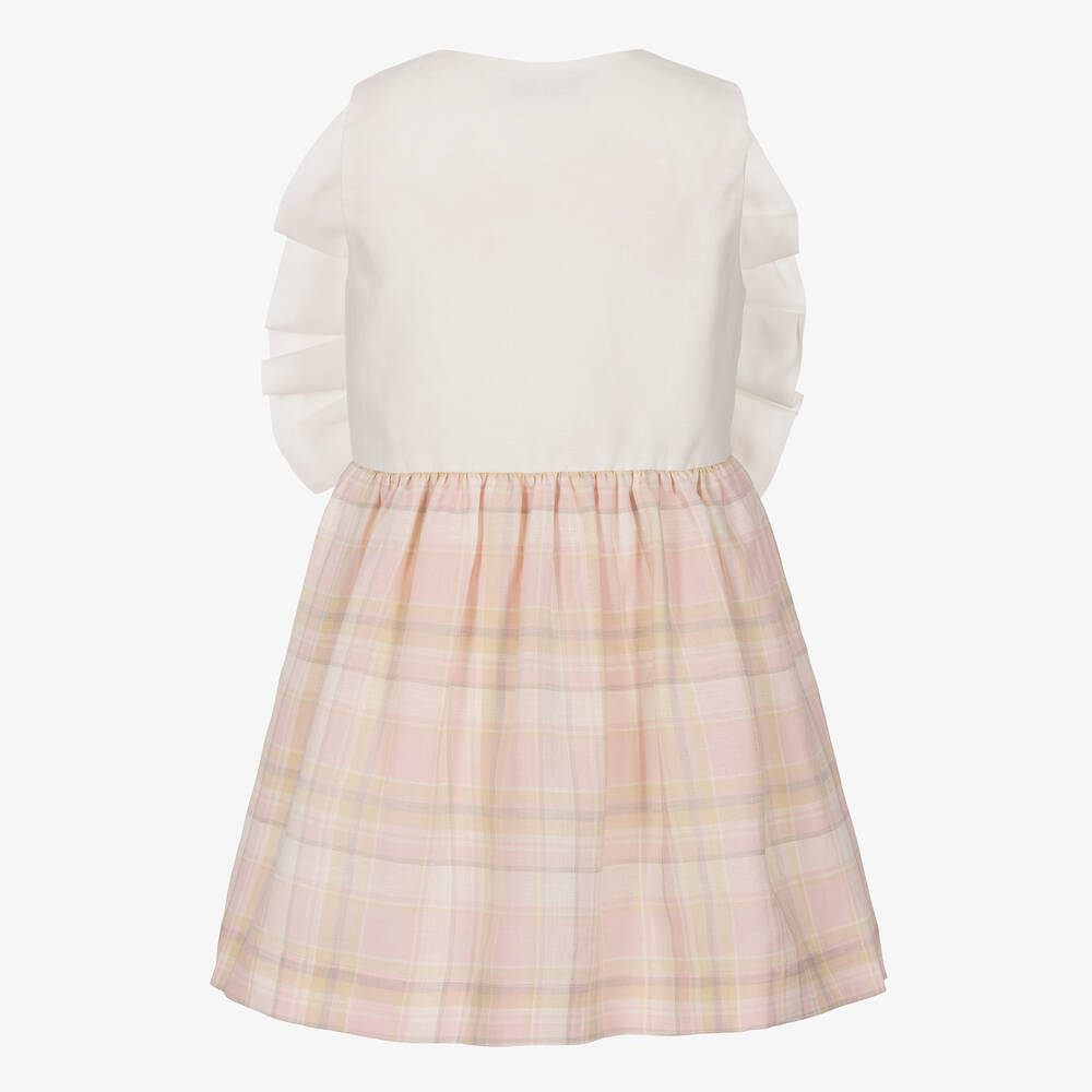 Jessie and James London-فستان مزيج قطن وكتان كاروهات لون زهري وأبيض | Childrensalon Outlet