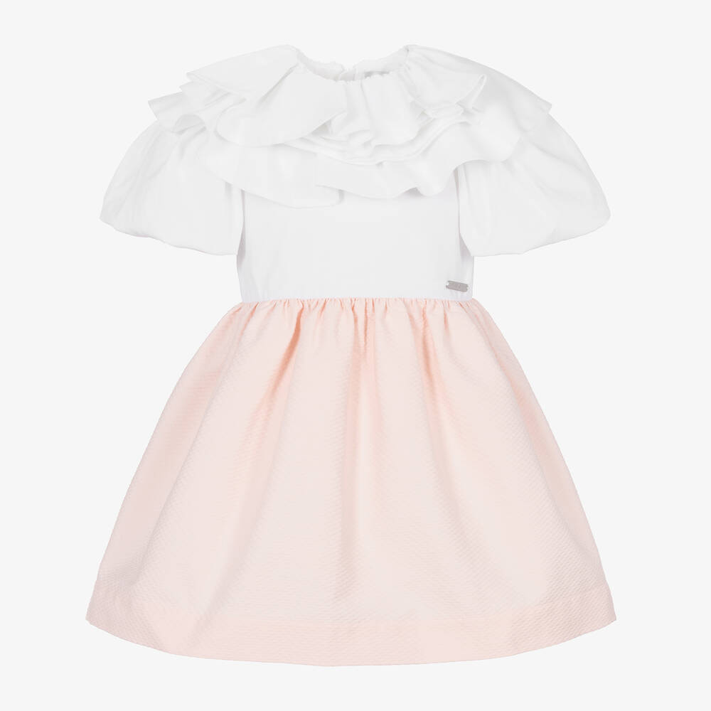 Jessie and James London - Girls White & Pink Puffed Sleeve Dress | Childrensalon