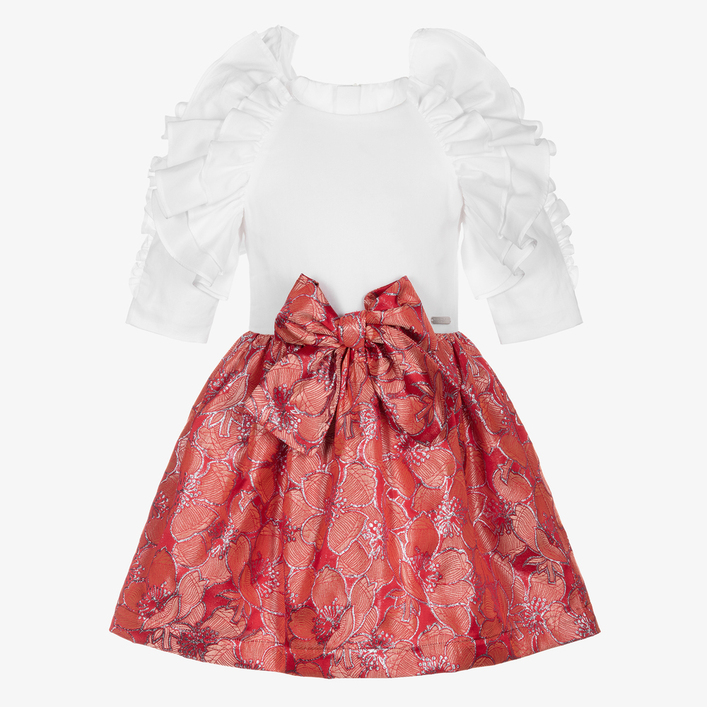 Jessie and James London - Белое платье с красными цветами для девочек | Childrensalon