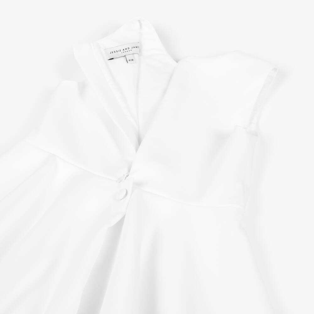 Jessie and James London-Girls White Satin Dress with 3D Rose Appliqués | Childrensalon Outlet