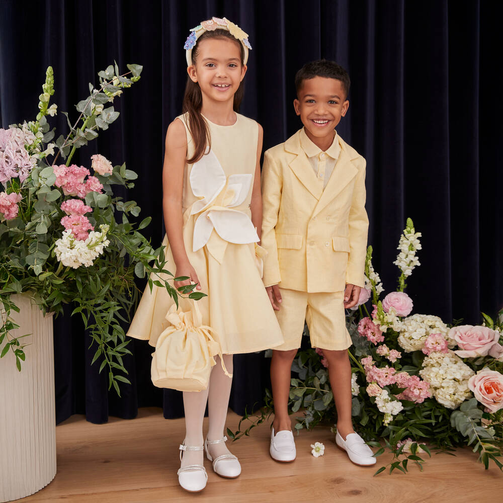 Jessie and James London-Girls Yellow Cotton & Hemp Bag with Floral Appliqués | Childrensalon Outlet