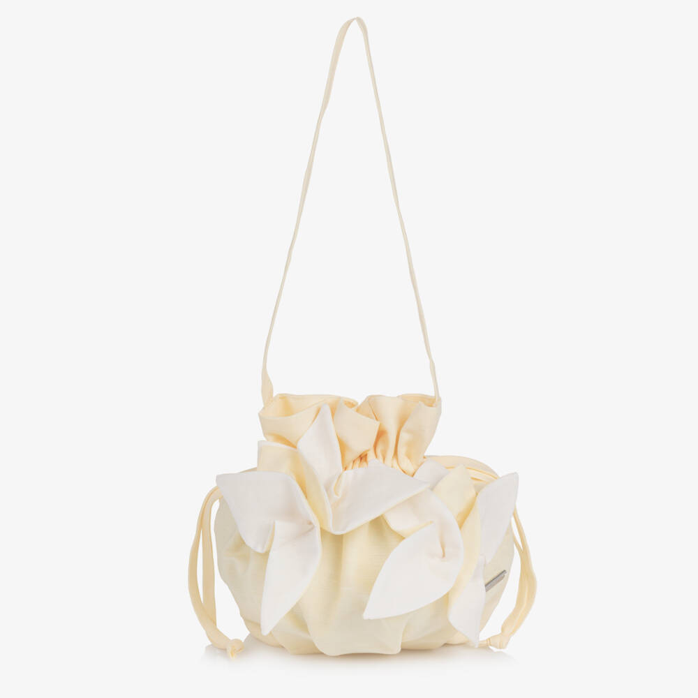 Jessie and James London-Girls Yellow Cotton & Hemp Bag with Floral Appliqués | Childrensalon Outlet
