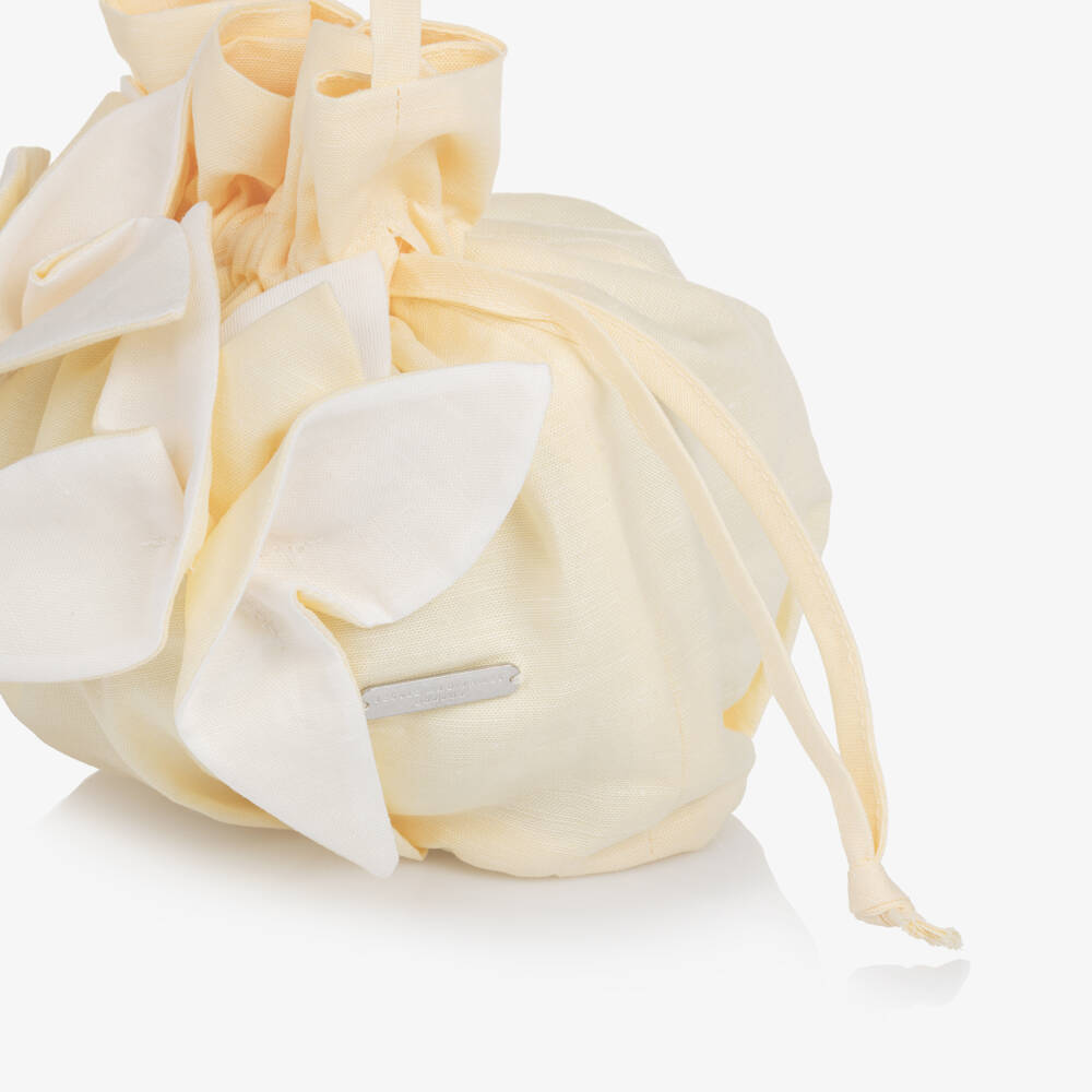 Jessie and James London-Girls Yellow Cotton & Hemp Bag with Floral Appliqués | Childrensalon Outlet
