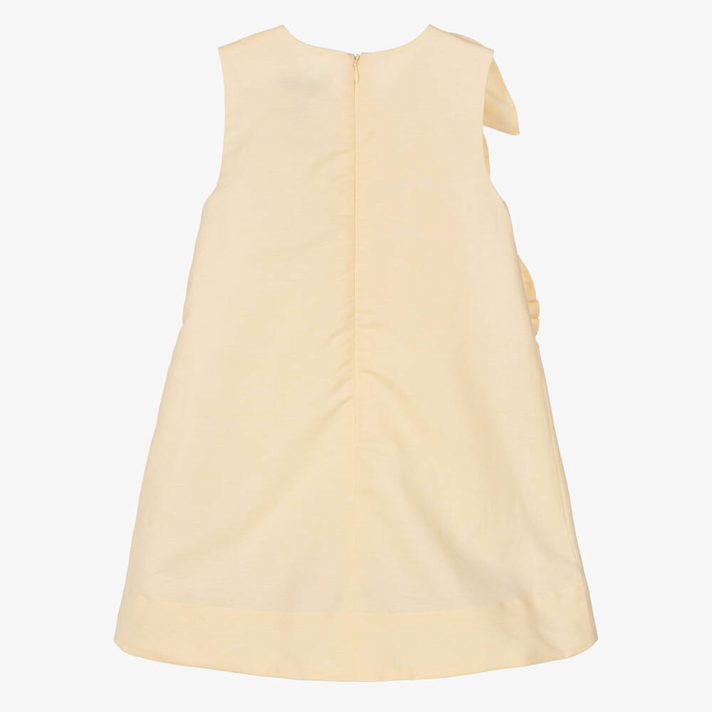 Jessie and James London-Girls Yellow Cotton & Hemp Dress with 3D Flowers | Childrensalon Outlet