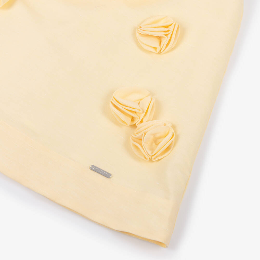 Jessie and James London-Girls Yellow Cotton & Hemp Dress with 3D Flowers | Childrensalon Outlet