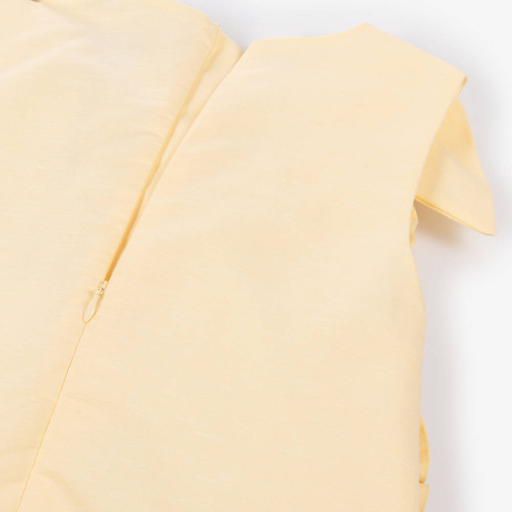 Jessie and James London-Girls Yellow Cotton & Hemp Dress with 3D Flowers | Childrensalon Outlet