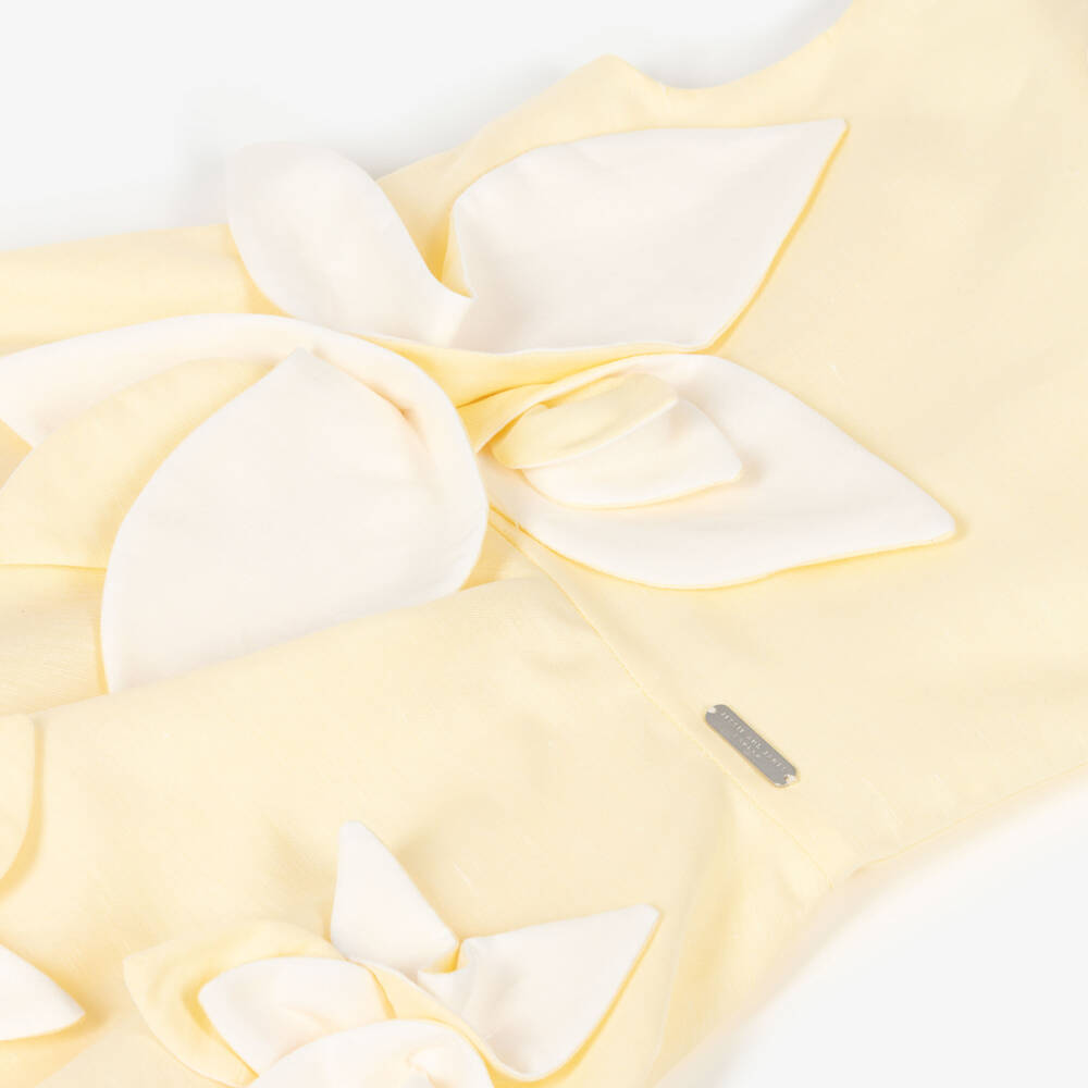 Jessie and James London-Girls Yellow Cotton & Hemp Floral Appliqué Dress | Childrensalon Outlet