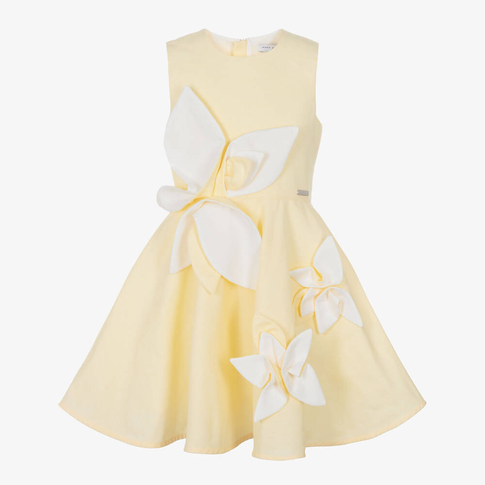 Jessie and James London-Girls Yellow Cotton & Hemp Floral Appliqué Dress | Childrensalon Outlet