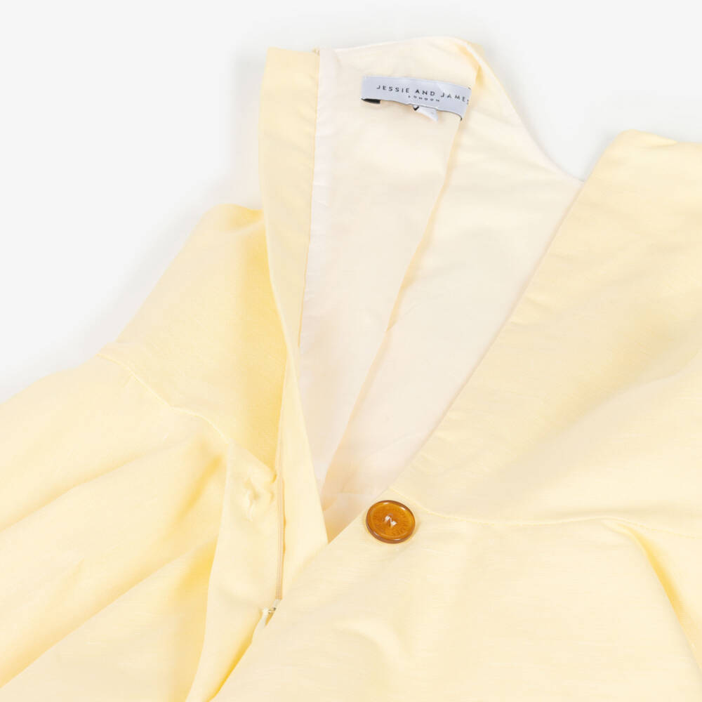 Jessie and James London-Girls Yellow Cotton & Hemp Floral Appliqué Dress | Childrensalon Outlet