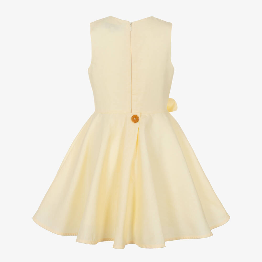 Jessie and James London-Girls Yellow Cotton & Hemp Floral Appliqué Dress | Childrensalon Outlet