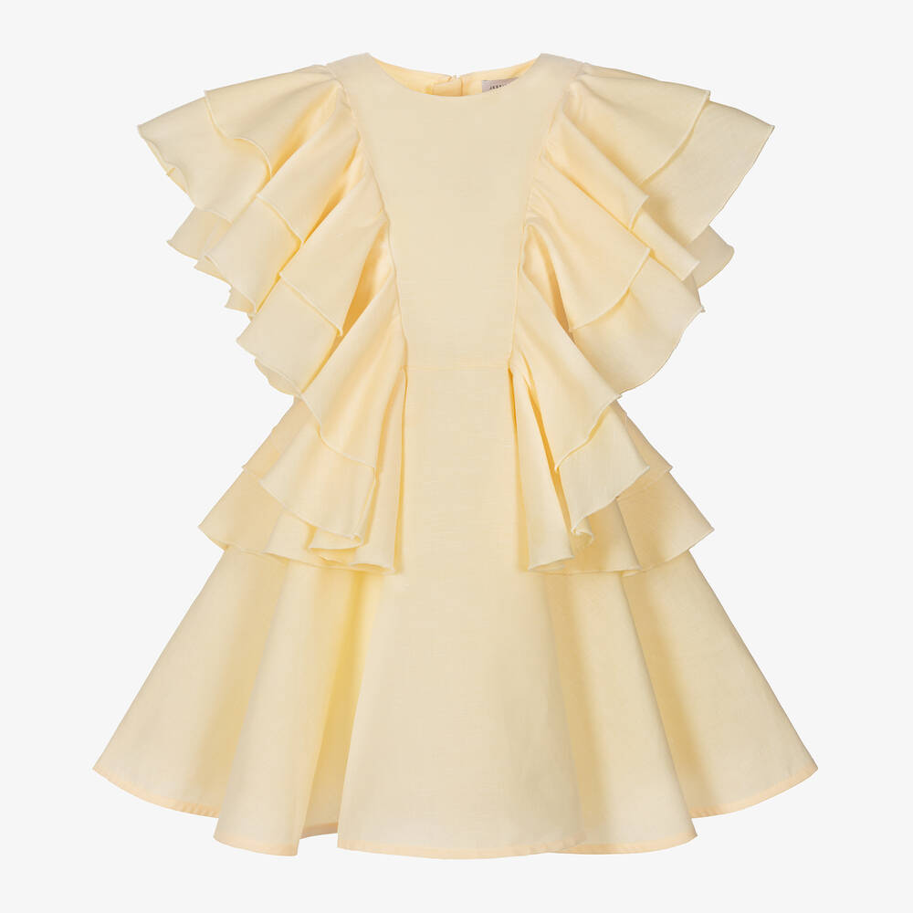 Jessie and James London-Girls Yellow Cotton Ruffle Dress | Childrensalon Outlet