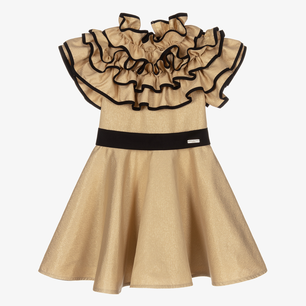 Jessie and James London - Gold & Black Ruffle Dress | Childrensalon