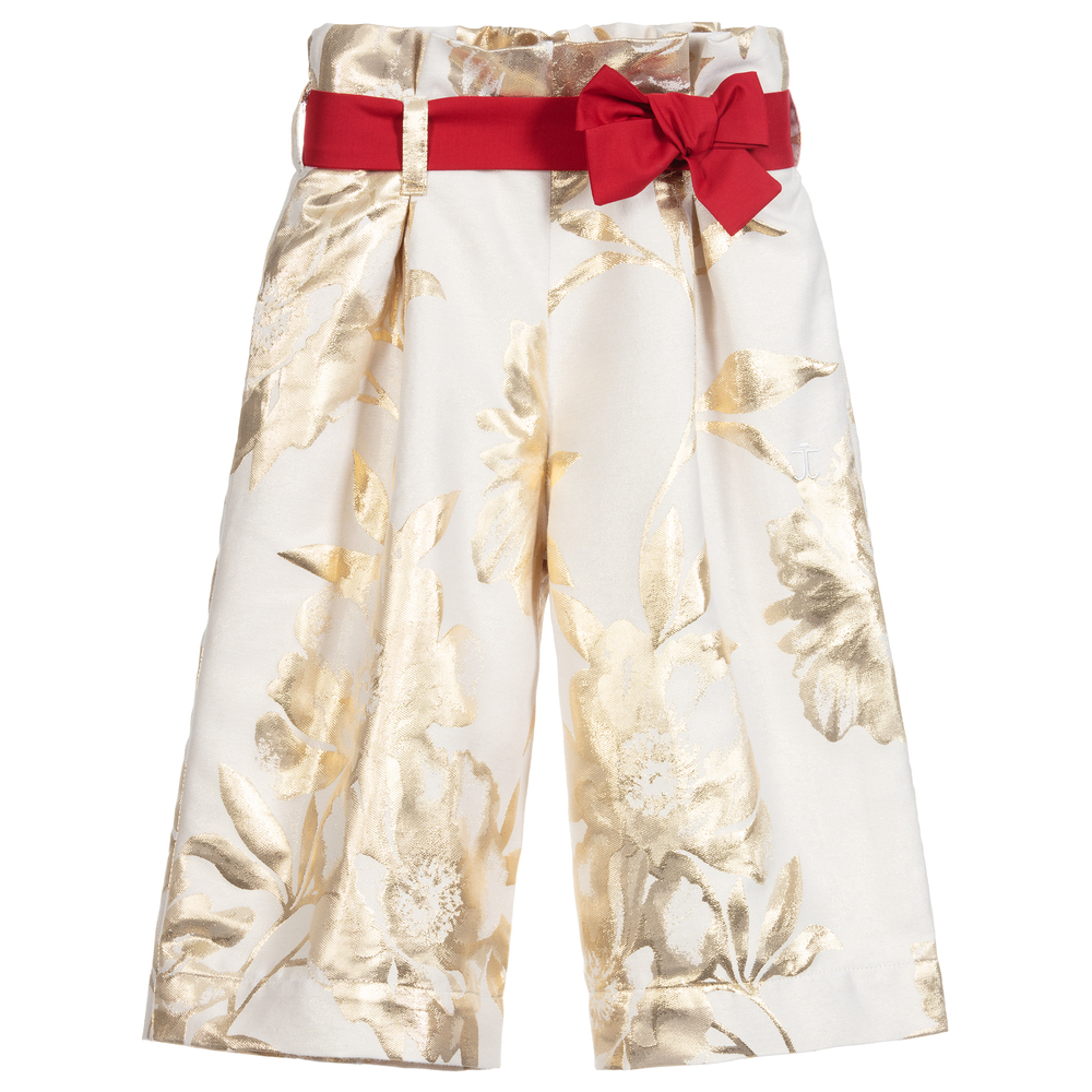 Jessie and James London - Jupe-culotte dorée fleurie à ceinture | Childrensalon