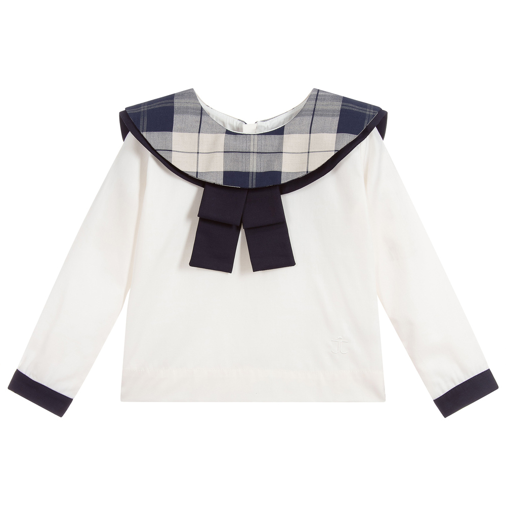 Jessie and James London-Ivory & Blue Cotton Blouse | Childrensalon Outlet