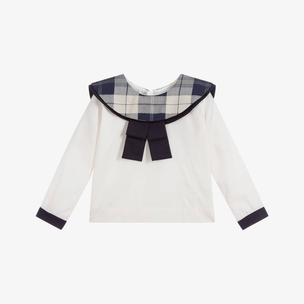 Jessie and James London-Ivory & Blue Cotton Blouse | Childrensalon Outlet