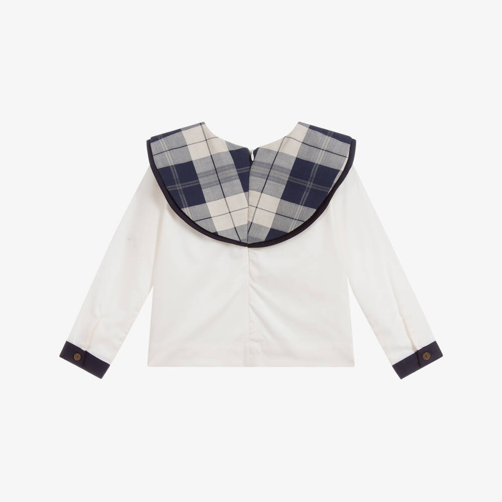 Jessie and James London-Ivory & Blue Cotton Blouse | Childrensalon Outlet