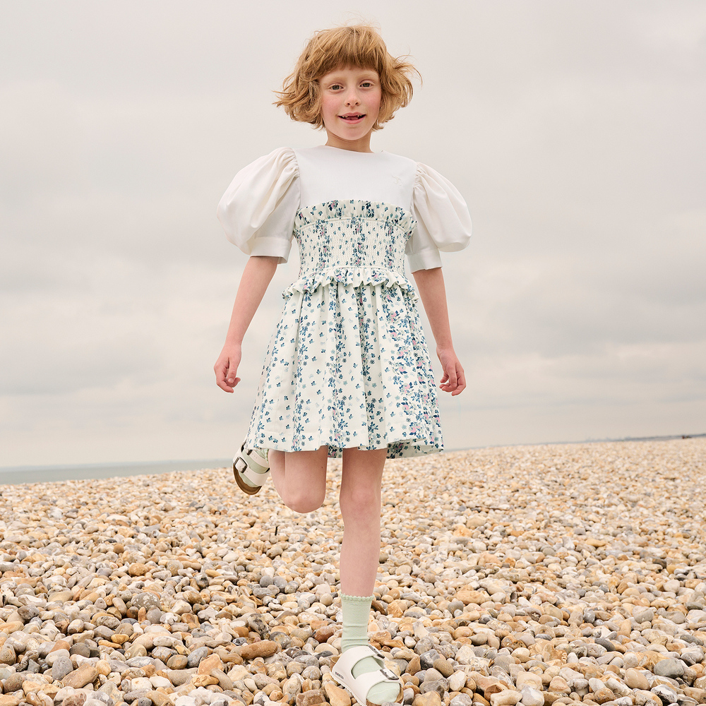 Jessie and James London - Ivory & Blue Floral Dress | Childrensalon Outlet
