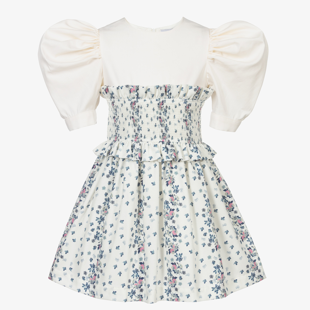 Jessie and James London - Ivory & Blue Floral Dress | Childrensalon