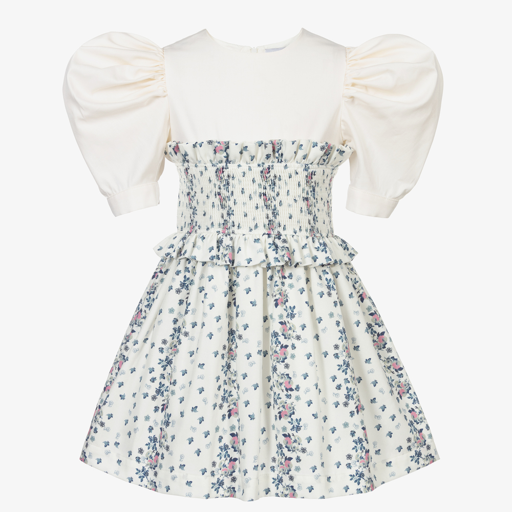 Jessie and James London - Robe fleurie ivoire et bleue | Childrensalon