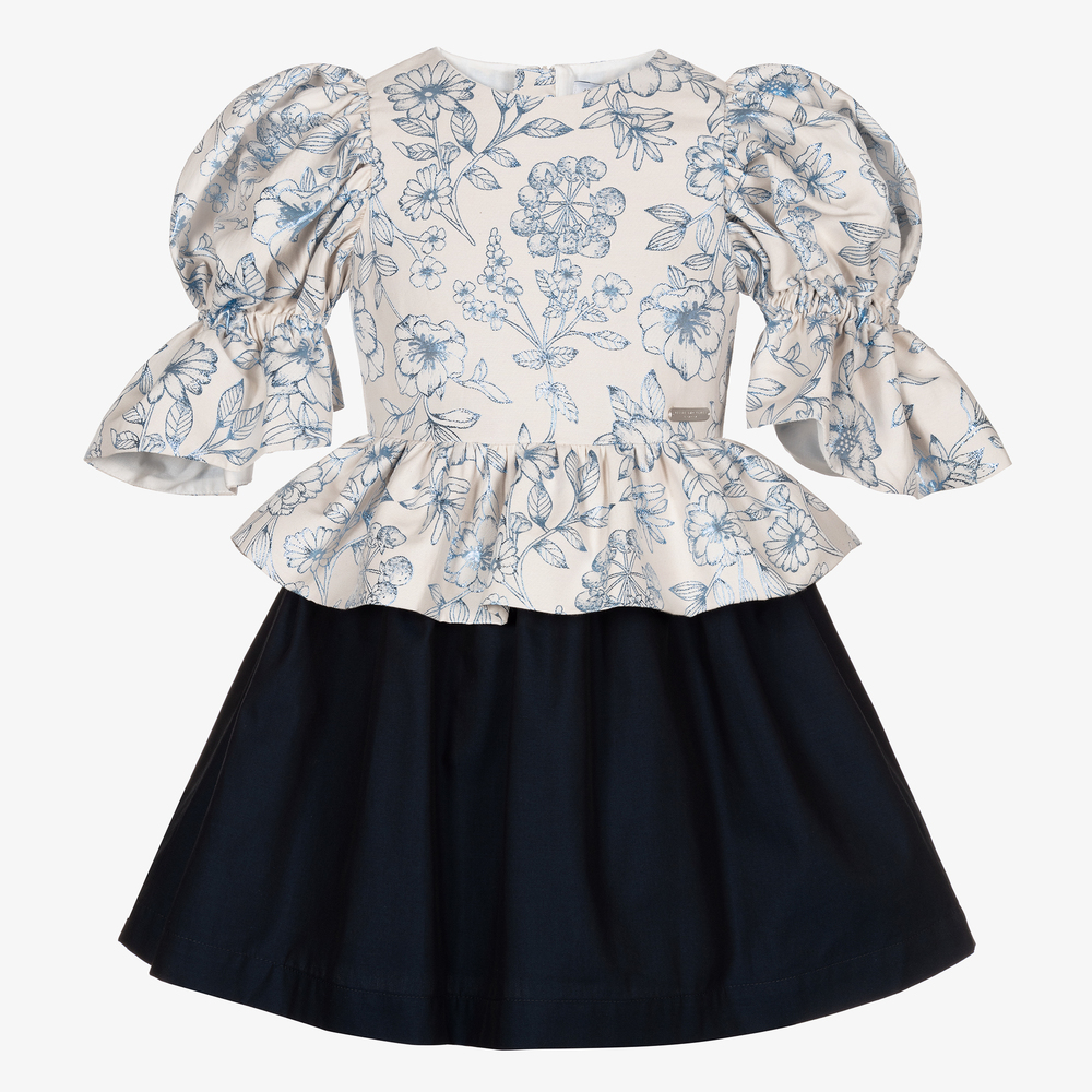 Jessie and James London-Ivory & Blue Floral Dress | Childrensalon Outlet