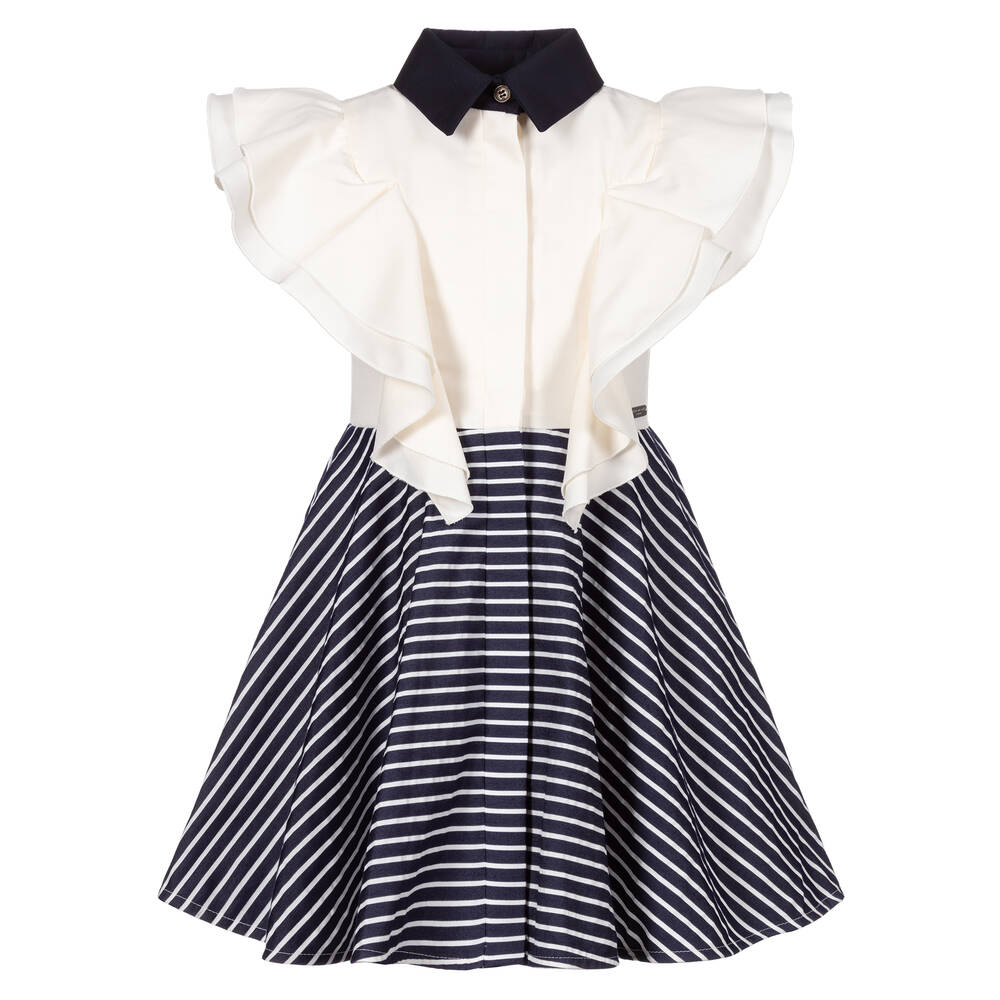 Jessie and James London - Ivory & Blue Striped Dress | Childrensalon