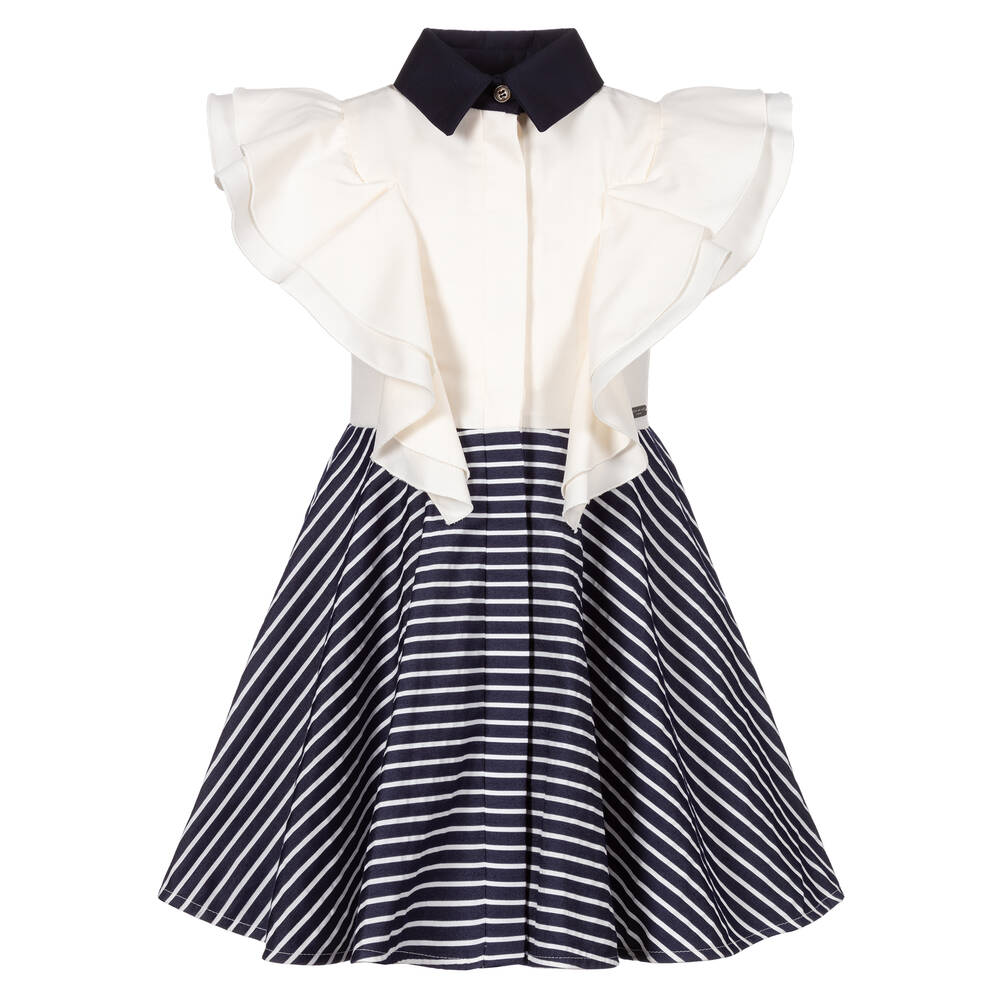 Jessie and James London-Кремовое платье в синюю полоску | Childrensalon Outlet