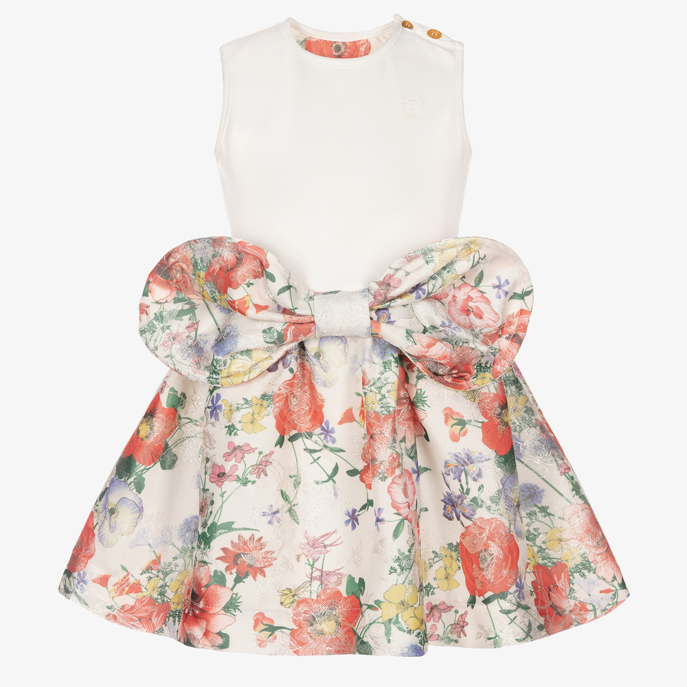 Jessie and James London - Ivory Floral Jacquard Dress | Childrensalon