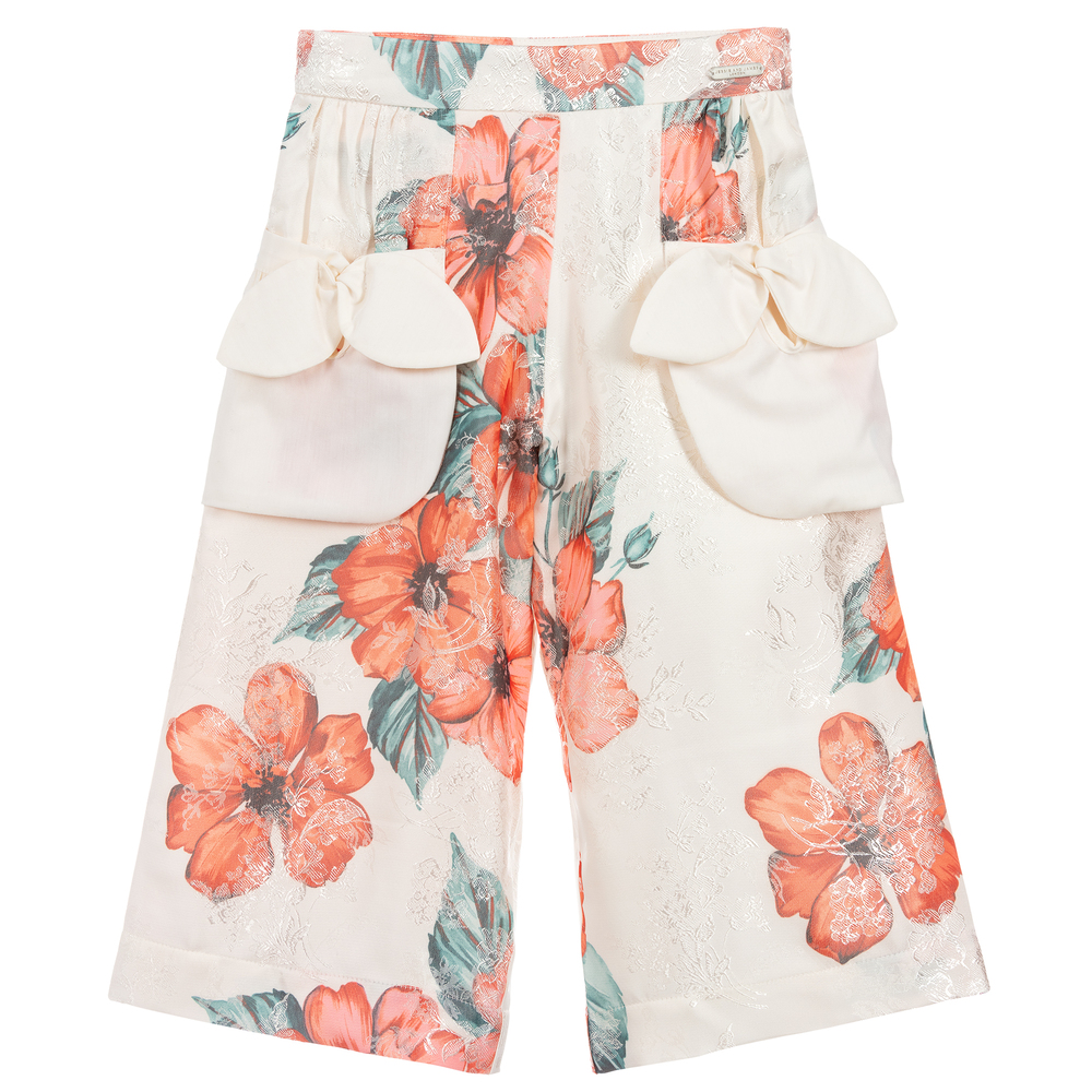 Jessie and James London - Ivory Floral Viscose Trousers | Childrensalon