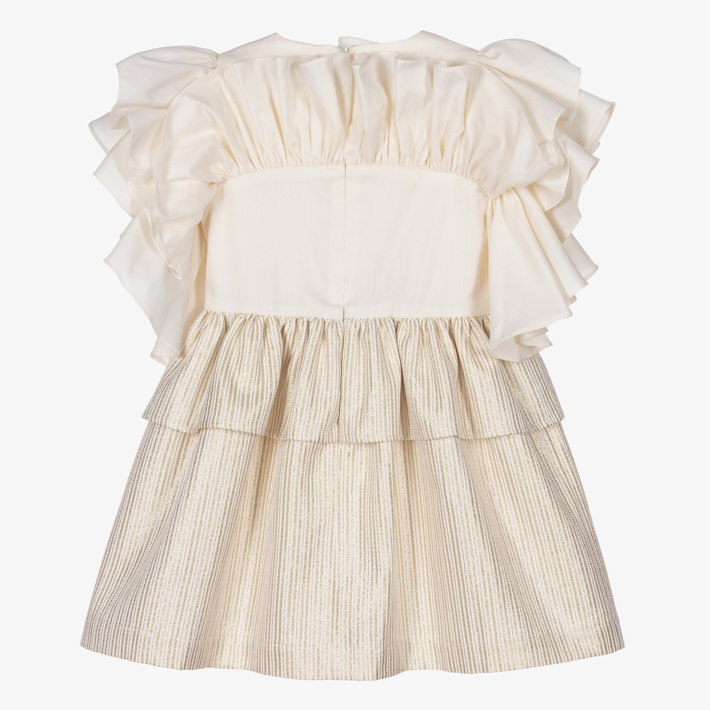 Jessie and James London-Ivory & Gold Ruffle Dress | Childrensalon Outlet