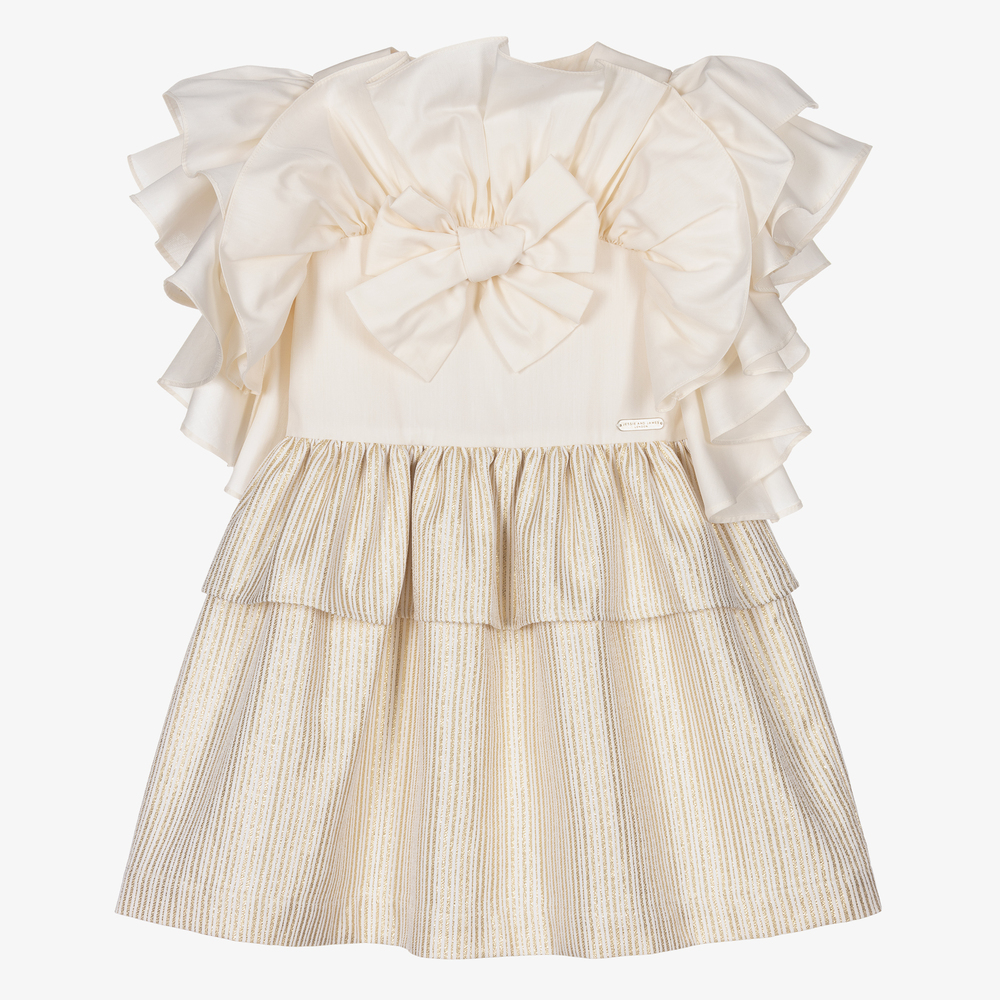 Jessie and James London - Ivory & Gold Ruffle Dress | Childrensalon Outlet