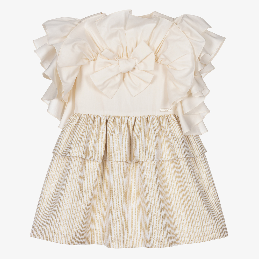 Jessie and James London - Ivory & Gold Ruffle Dress | Childrensalon