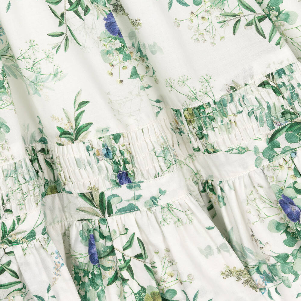 Jessie and James London-Ivory & Green Forest Flowers Cotton Dress | Childrensalon Outlet