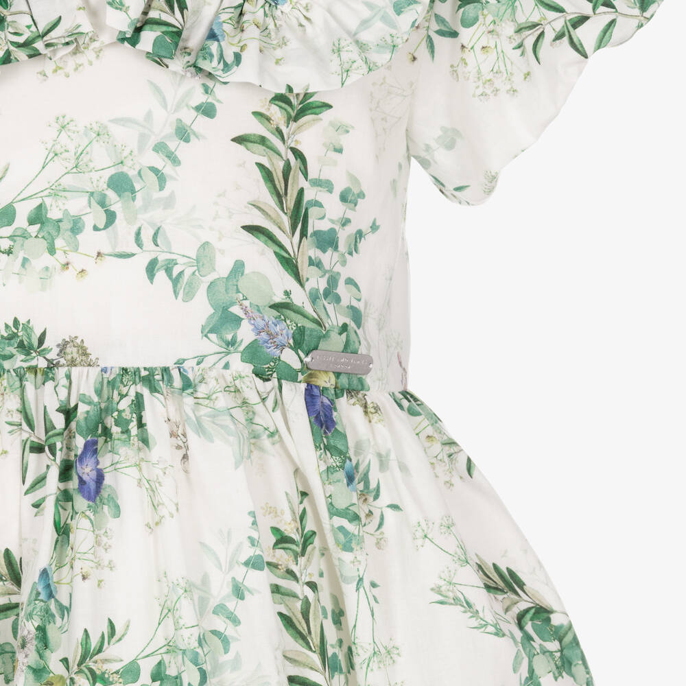 Jessie and James London-Ivory & Green Forest Flowers Cotton Dress | Childrensalon Outlet