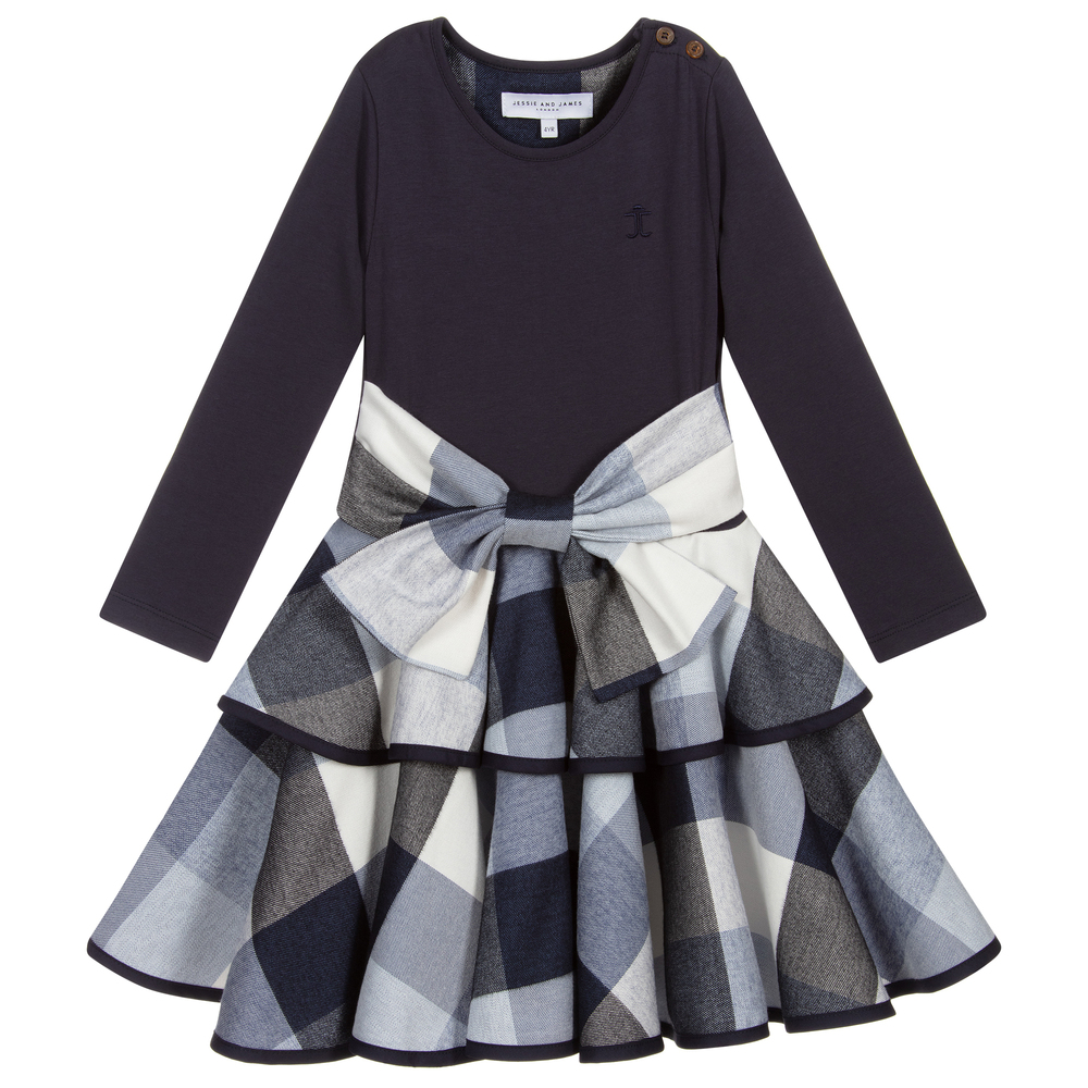 Jessie and James London - Navy Blue Checked Dress | Childrensalon