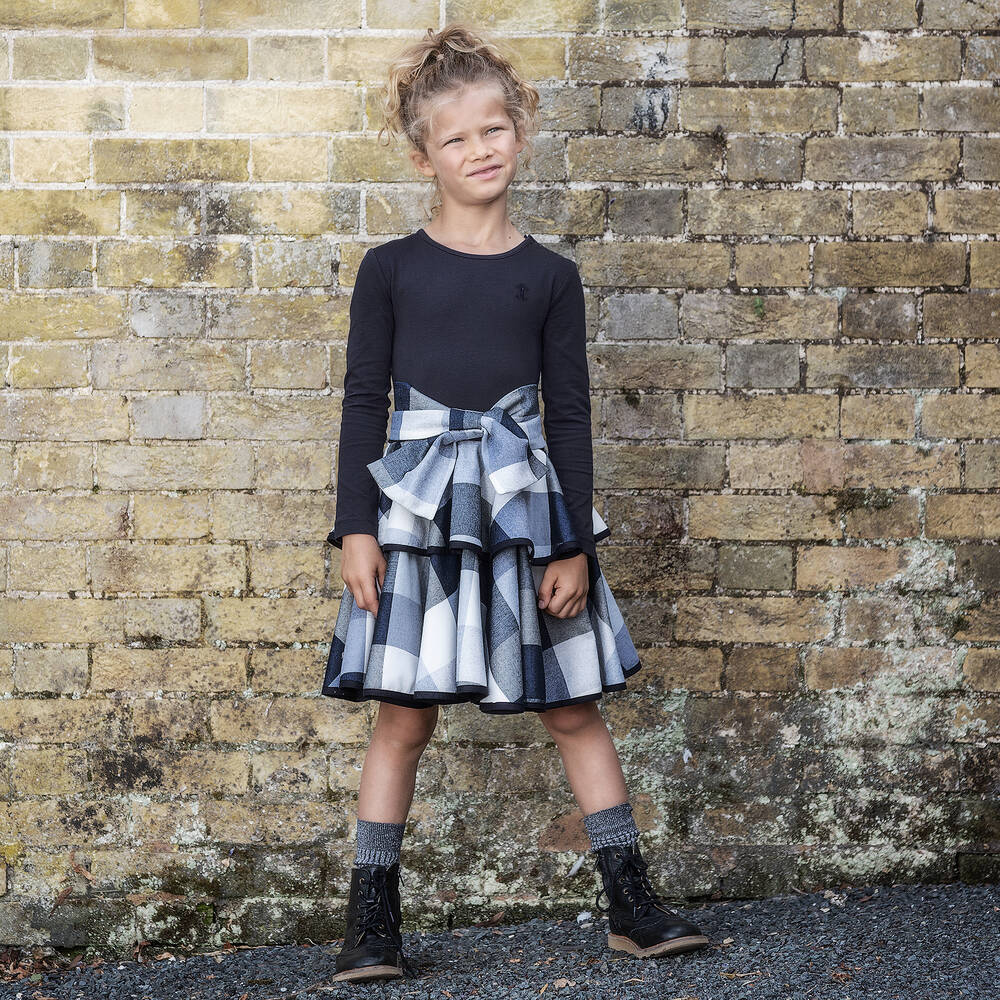 Jessie and James London-Navy Blue Checked Dress | Childrensalon Outlet