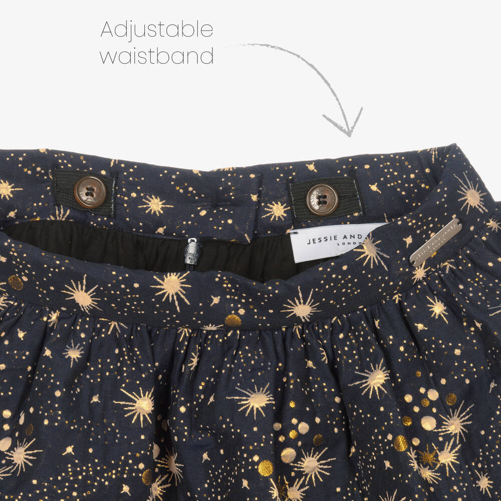 Jessie and James London-Navy Blue & Gold Cosmic Skirt | Childrensalon Outlet