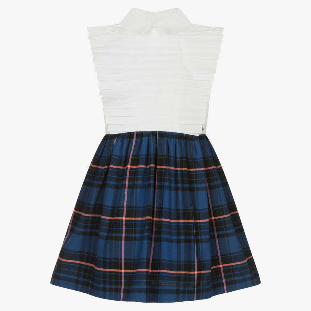 Jessie and James London - Off-White & Blue Tartan Dress | Childrensalon