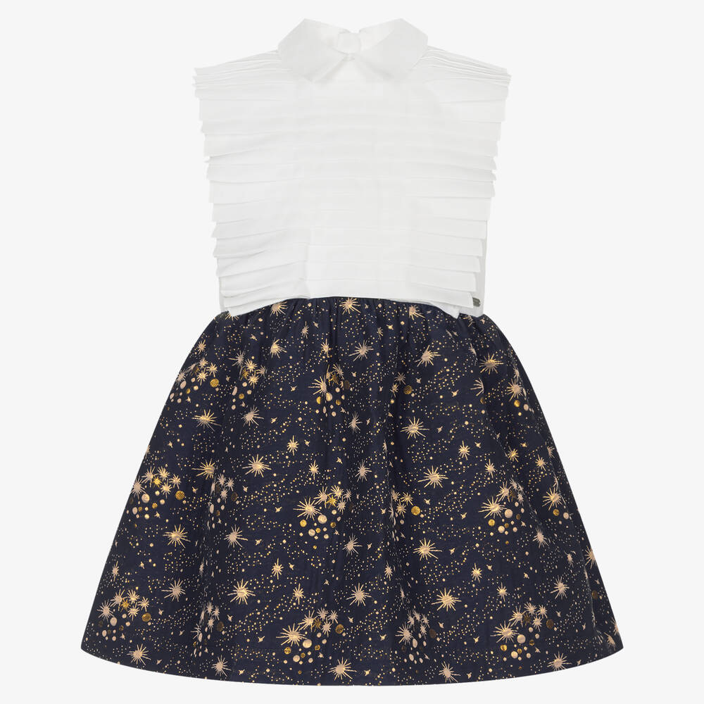 Jessie and James London-فستان مزيج قطن لون أوف وايت وكحلي | Childrensalon Outlet