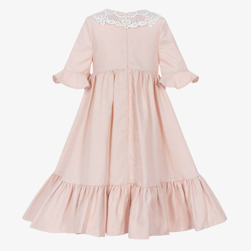 Jessie and James London-Розовое хлопковое платье с кружевным воротником | Childrensalon Outlet