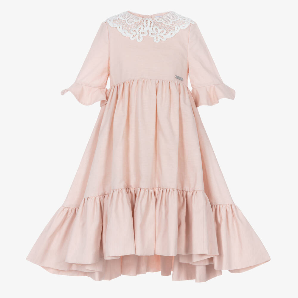 Jessie and James London - Pink Guipure Lace Collar Cotton Dress | Childrensalon