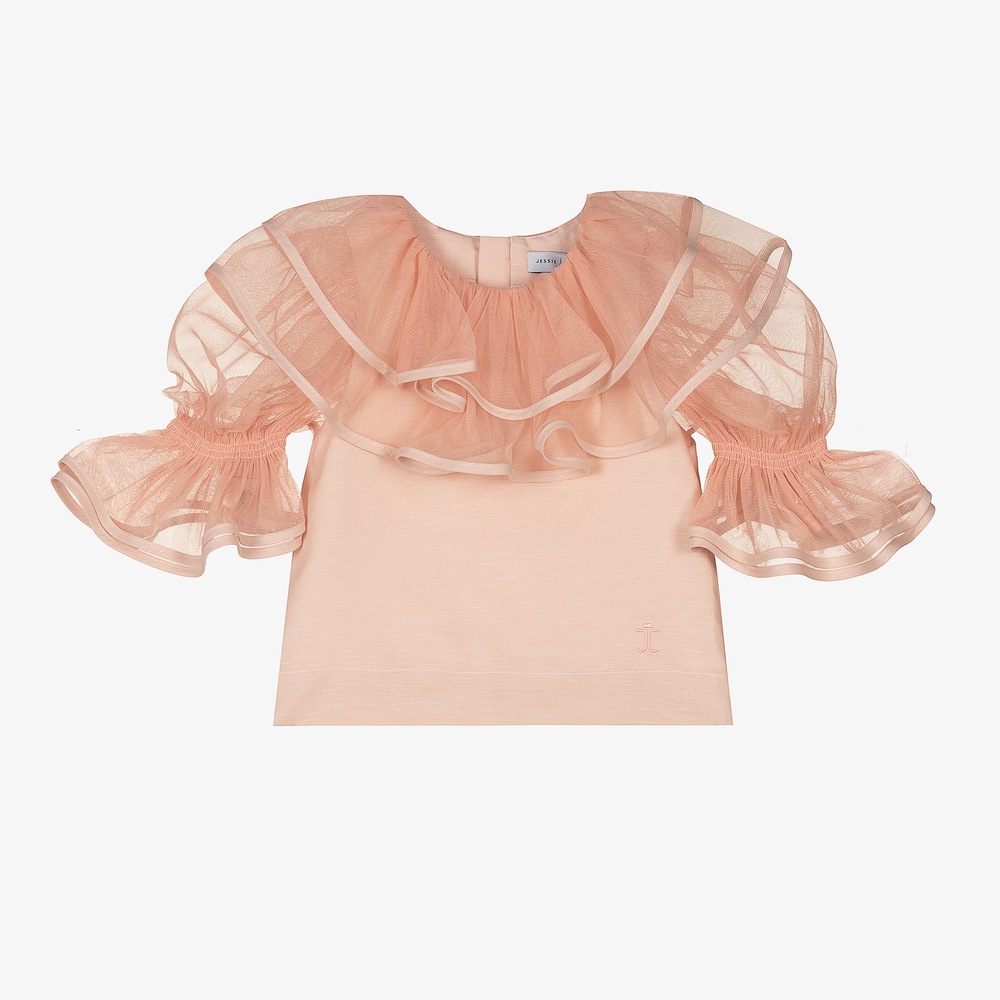 Jessie and James London - Pink Tulle Ruffle Blouse | Childrensalon