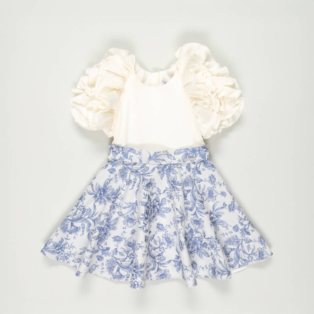 Jessie and James London-Preloved Girls Blue Cotton Floral Jacquard Dress (4 years) | Childrensalon Outlet