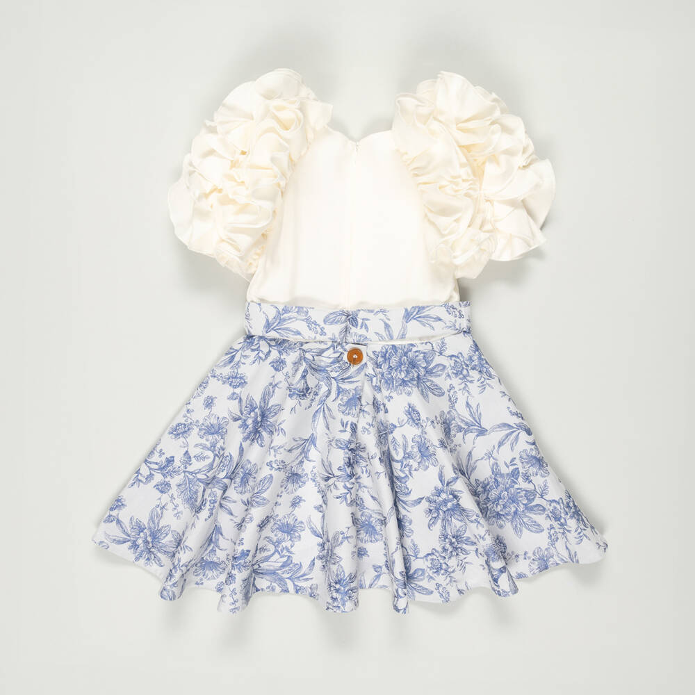 Jessie and James London-Preloved Girls Blue Cotton Floral Jacquard Dress (4 years) | Childrensalon Outlet